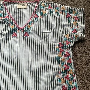 Savanna Jane Striped Embroidered Short Sleeve Top